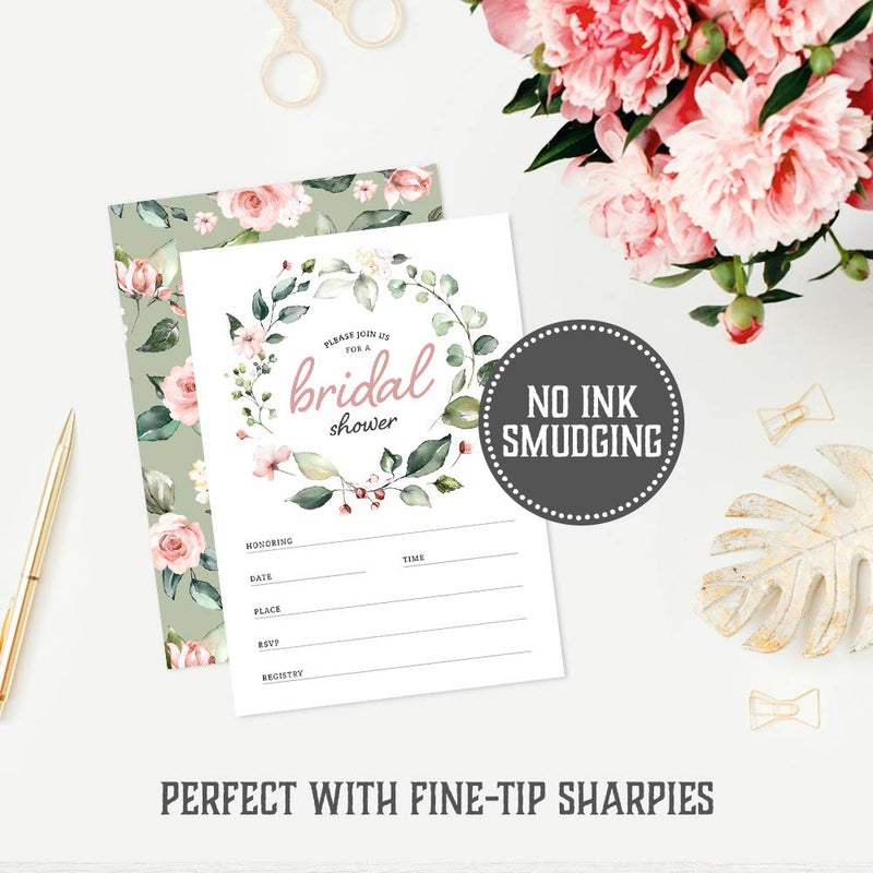 Hat Acrobat Bridal Shower Invitations with Envelopes â€“ Set of 25 Floral Fill-in Style Bridal Shower Invites with Envelopes, Perfect for Bridal Party, Wedding Shower - Image 5
